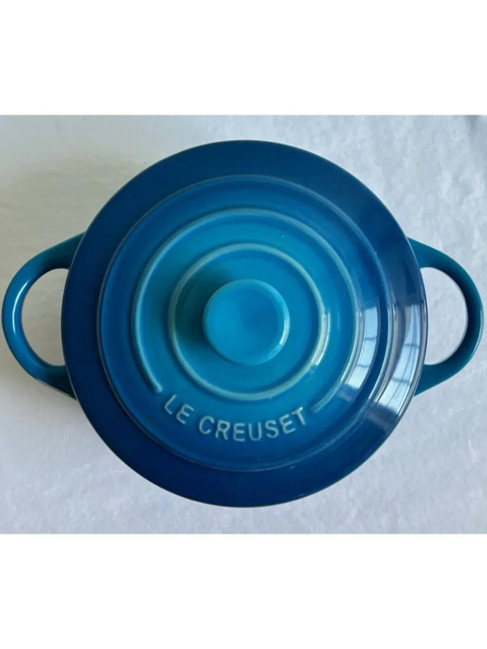 Le Creuset Mini Round Casserole Baker Marseille Blue Stoneware & Lid 8oz Cocotte